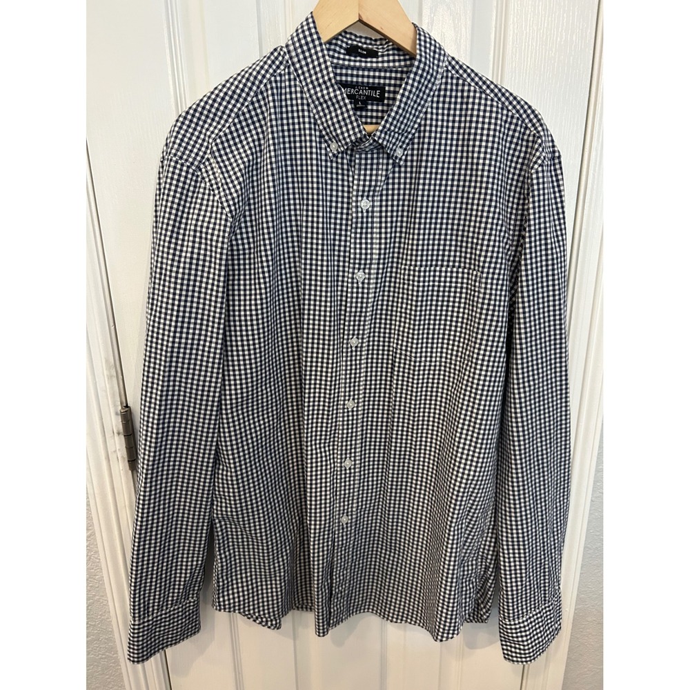 J. Crew Mercantile Flex Button Down‎ Shirt Navy Gingham Slim Fit Large Mens